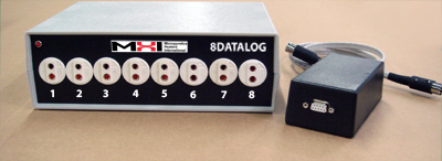 MHI-8DATALOG module shown with the RS232 converter module